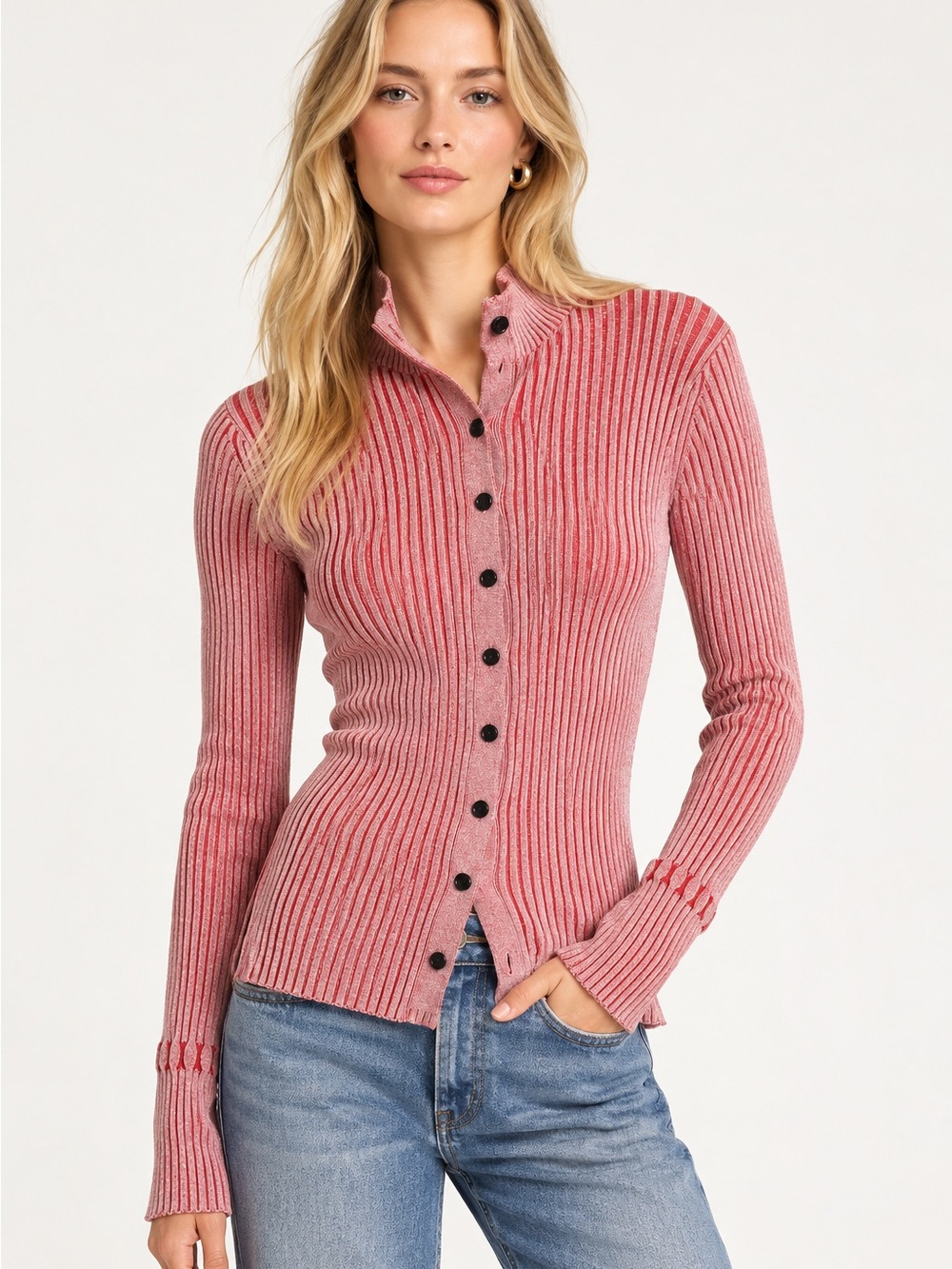 Proenza Schouler Wool Blend Ribbed Button-Up Cardigan Red NWT